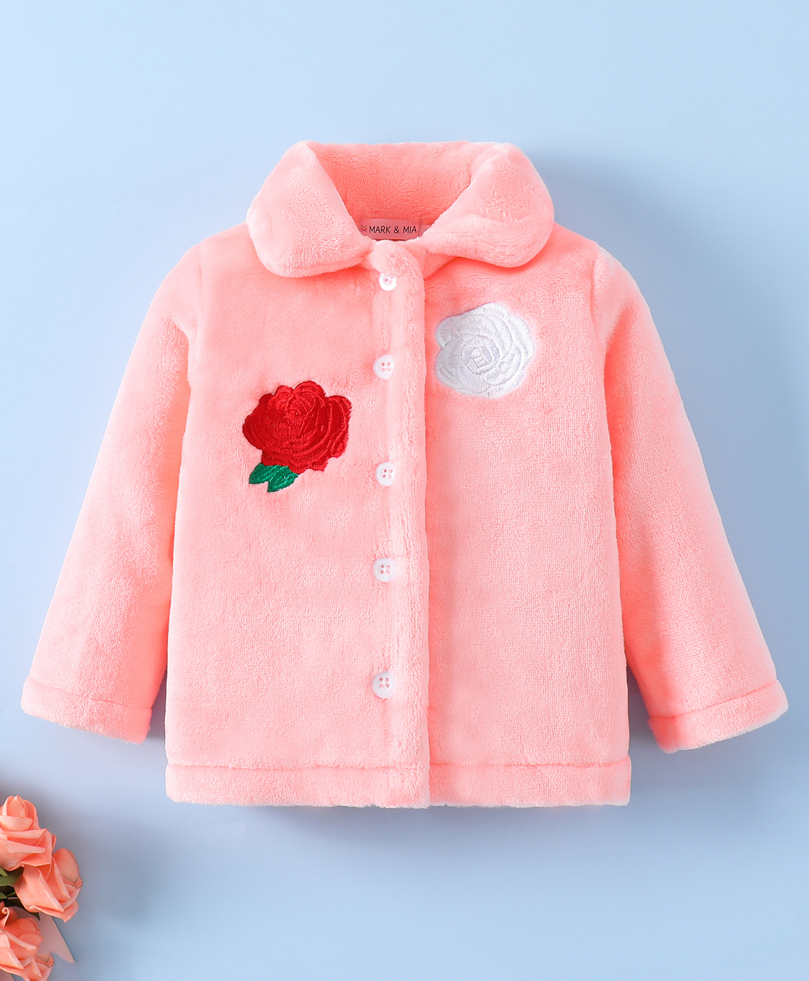 Mark & Mia Full Sleeves Fur Jacket With Floral Embroidery & Collar Neck - Pink-picture-16
