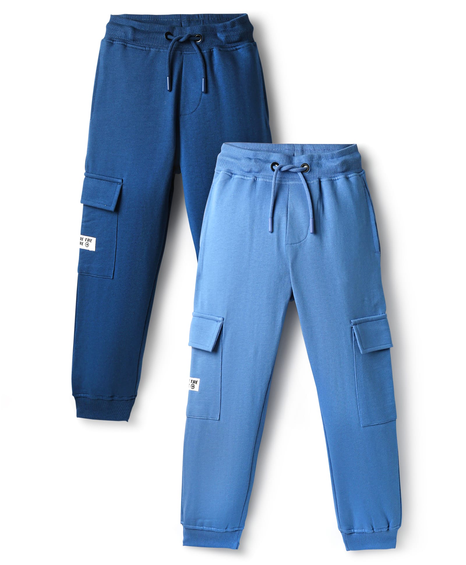 Primo Gino 100% Cotton Full Length Solid Coloured Joggers With Cargo Pockets Pack Of 2 - Blue & Navy Blue-image-12