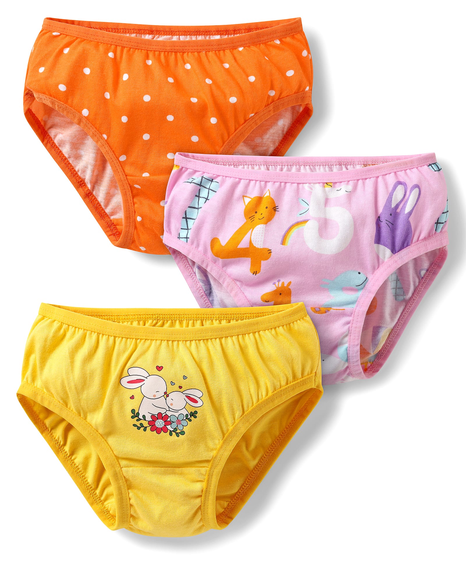 Babyhug 100% Cotton Polka Dots & Animal Printed Panties Pack Of 3 - Multi Colour-image-32