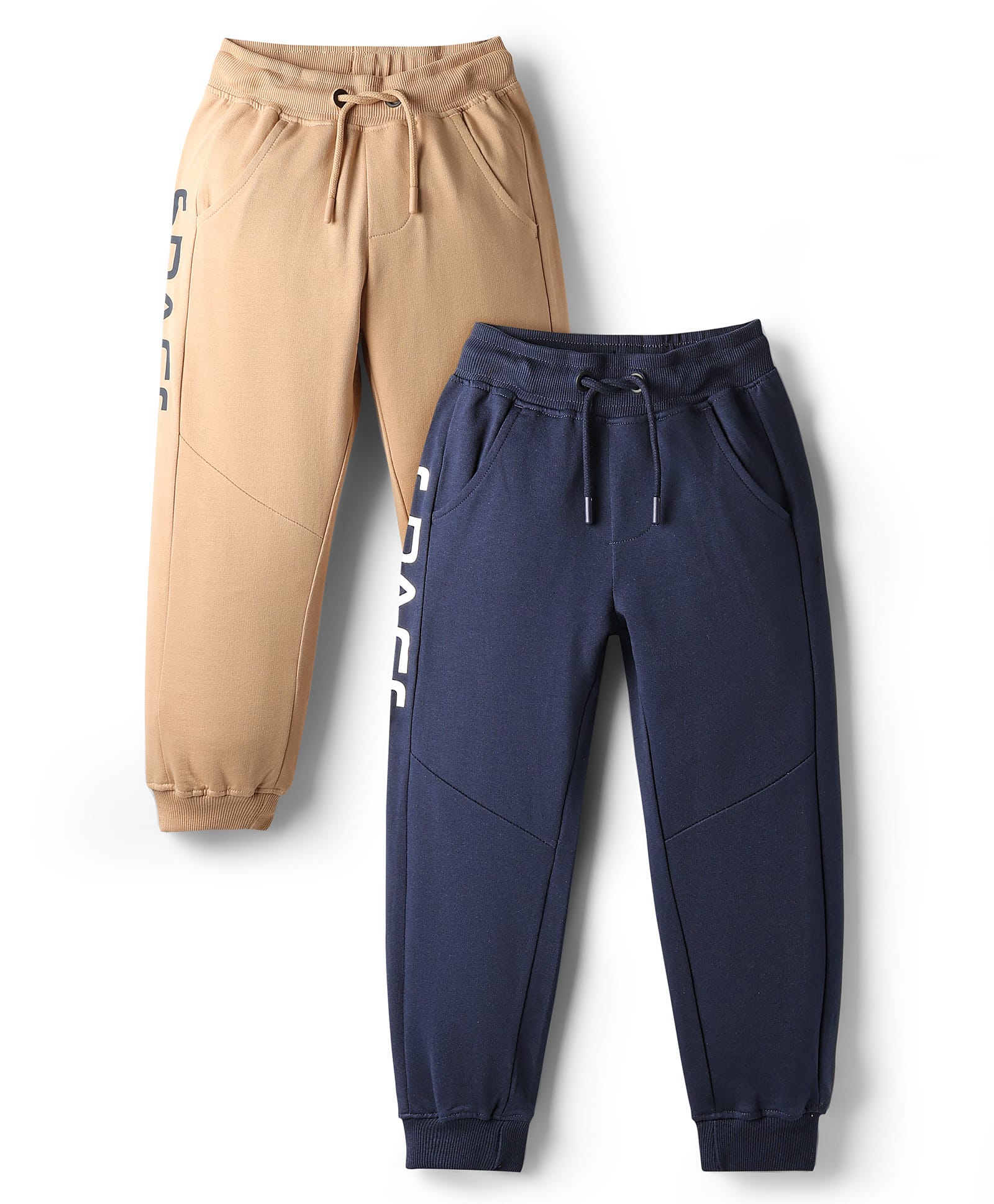 Primo Gino 100% Cotton French Terry Full Length Trackpants With Text Print Pack of 2 - Navy Blue & Beige-picture-10