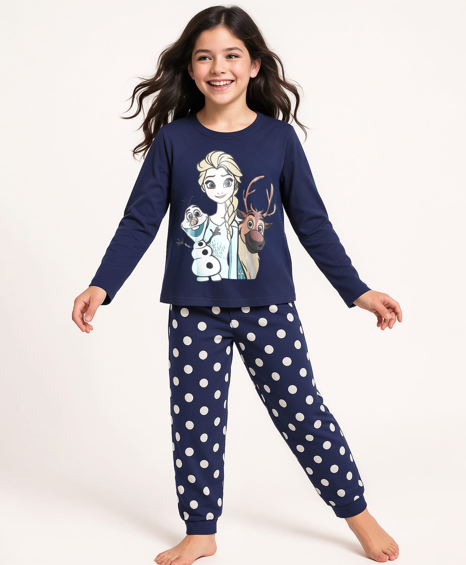 HoneyHap Disney Single Jersey Knit Full Sleeves Night Suit With Elsa & Friend Graphics - Navy Blue-image-28