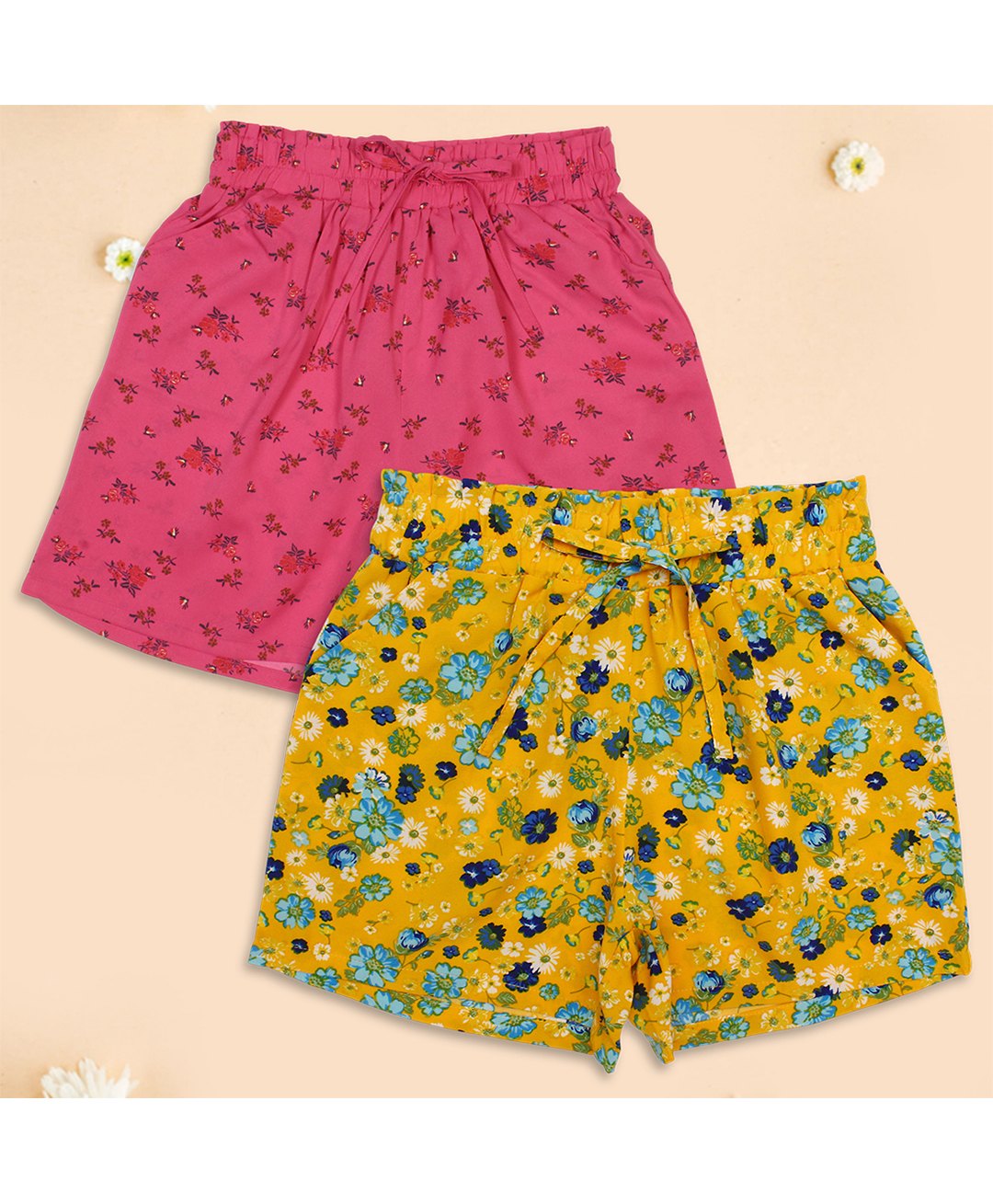 Cutecumber Pack Of 2 Floral Printed Shorts - Pink & Yellow-picture-12