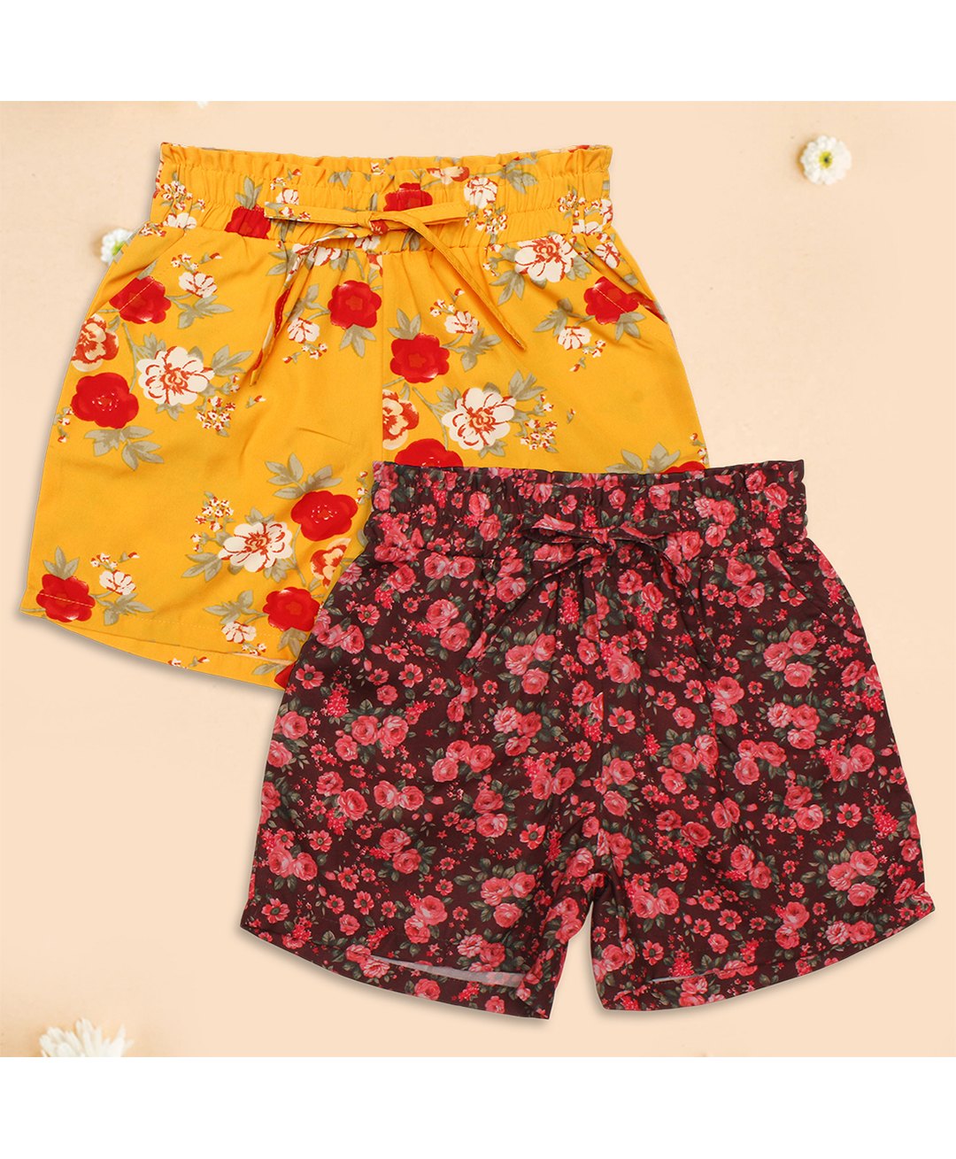 Cutecumber Pack Of 2 Floral Printed Shorts - Yellow & Rust-picture-10