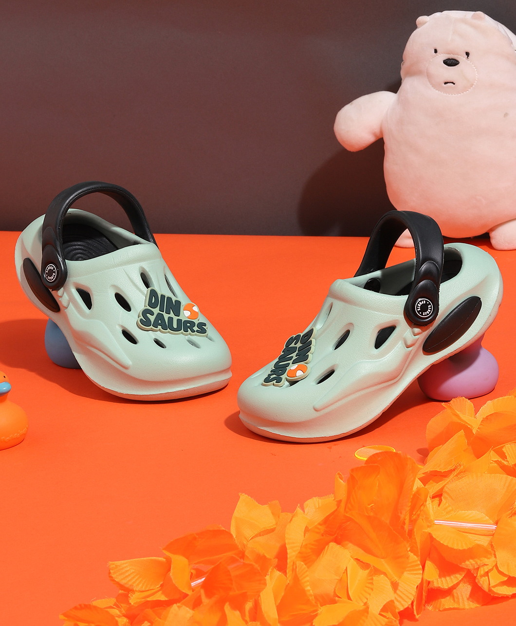 TRUFFLE COLLECTION Perforated Clogs With Dinosaurs Text Charms - Green-image-33