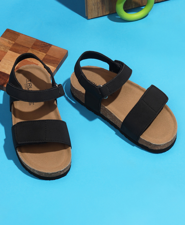 TRUFFLE COLLECTION Solid Sandals With Double Velcro Closure - Black-picture-30