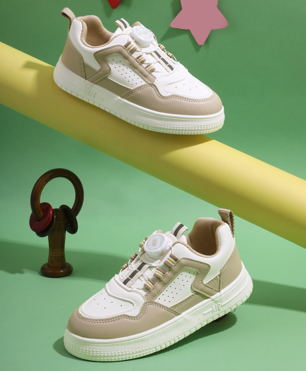 TRUFFLE COLLECTION Colour Blocked With Rotating Button Closure Sneakers - Beige-picture-42