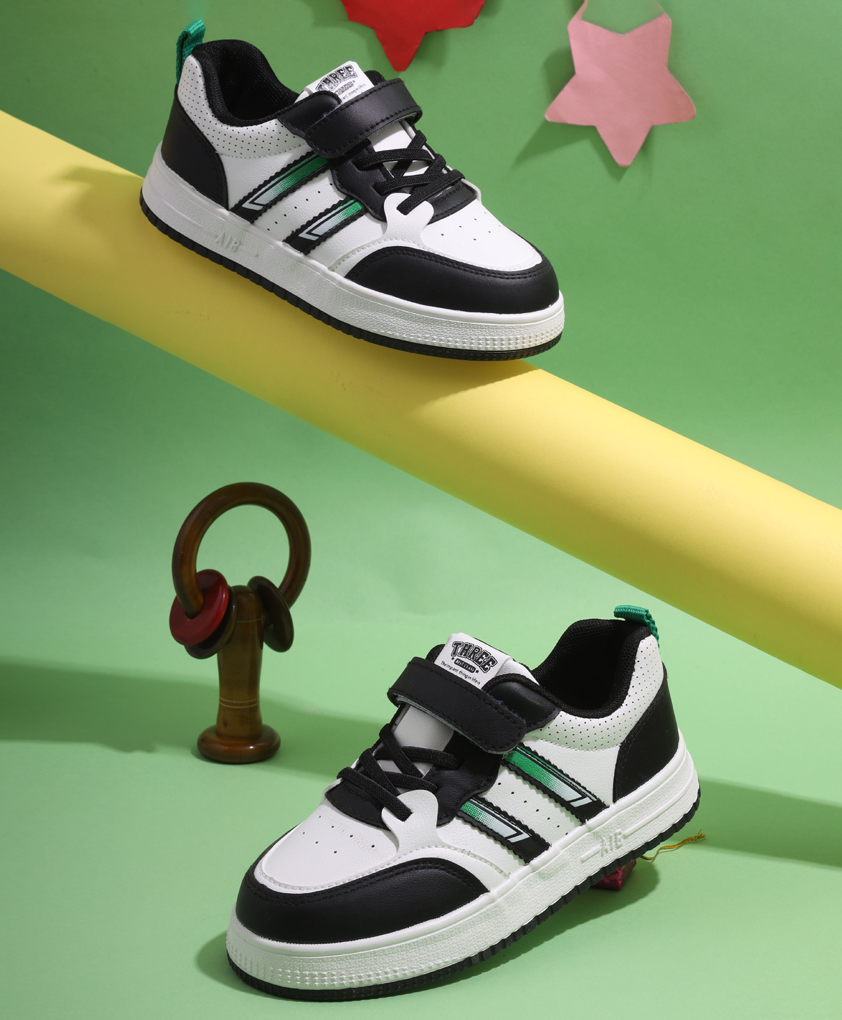 TRUFFLE COLLECTION Colour Blocked With Lace Up & Velcro Closure Sneakers - Black-picture-41