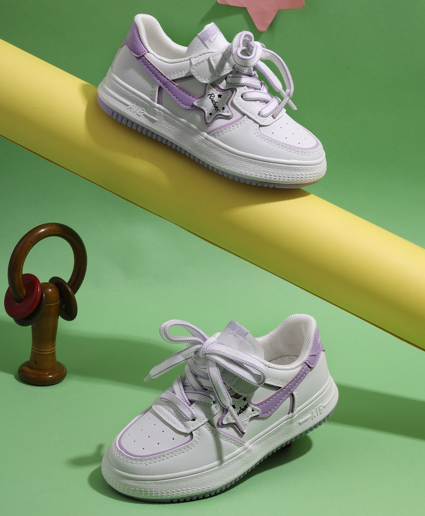 TRUFFLE COLLECTION Lace Ups Star Patch Embroidered Sneakers - White & Purple-picture-11