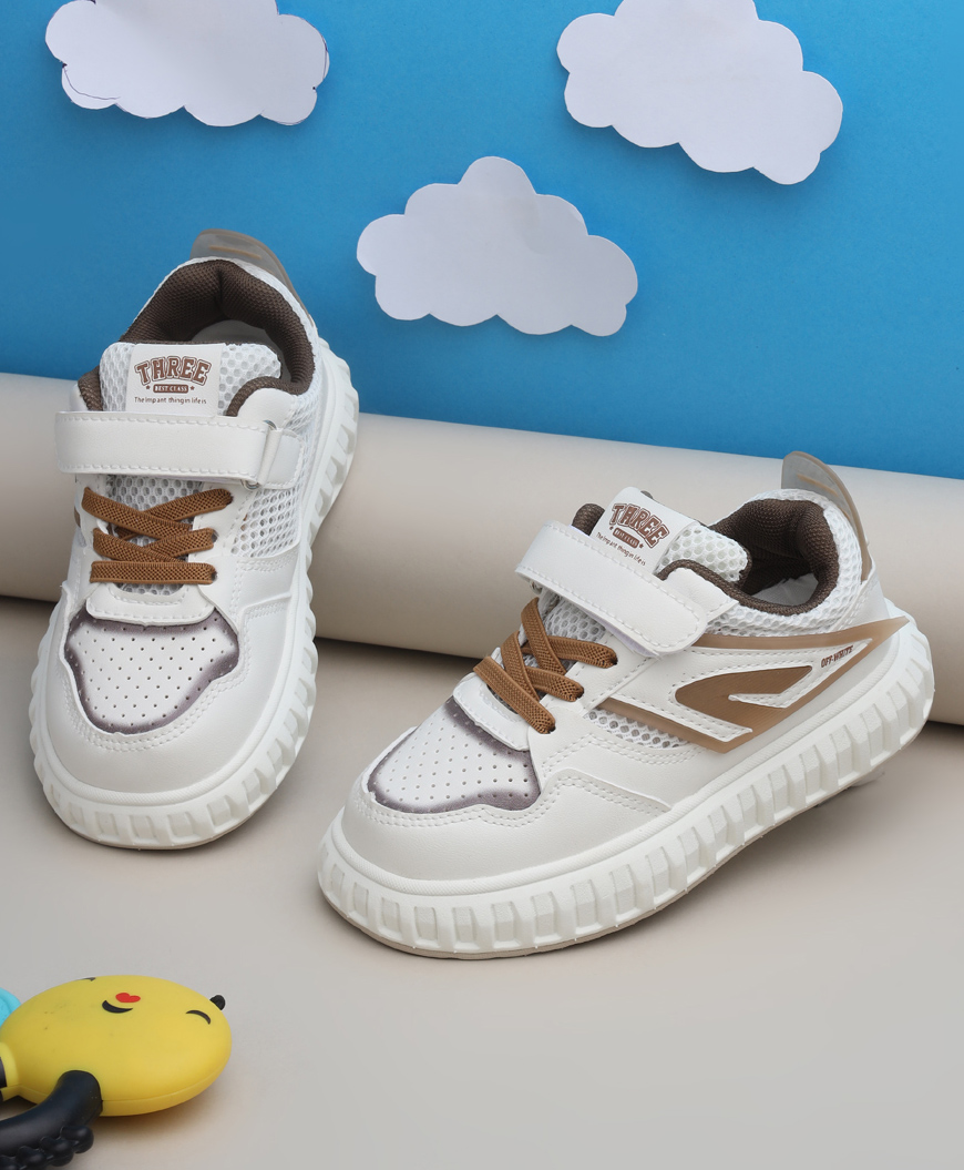 TRUFFLE COLLECTION Velcro Closure Mesh Detailed Sneakers - White & Beige-picture-41