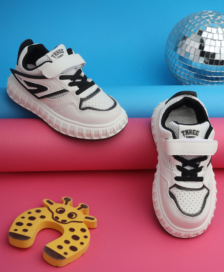 TRUFFLE COLLECTION Velcro Closure Mesh Detailed Sneakers - White & Black-image-35