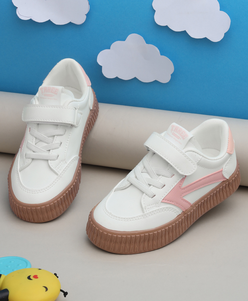 TRUFFLE COLLECTION Velcro Closure Arrow Embroidered Sneakers - White & Pink-image-1