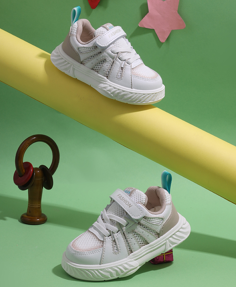 TRUFFLE COLLECTION Fashion Text Designed Mesh Detailed Velcro Closure Sneakers - White & Beige-picture-1