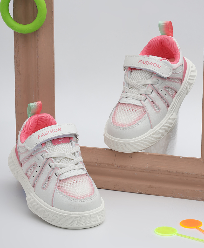 TRUFFLE COLLECTION Fashion Text Designed Mesh Detailed Velcro Closure Sneakers - White & Pink-image-38