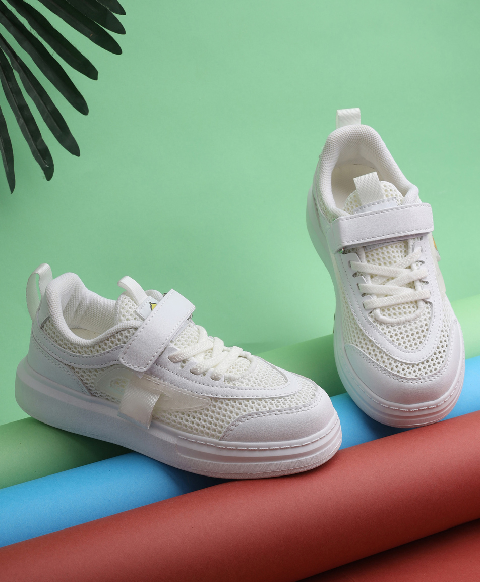 TRUFFLE COLLECTION Solid Mesh Detailed Velcro Closure Sneakers - White-picture-33