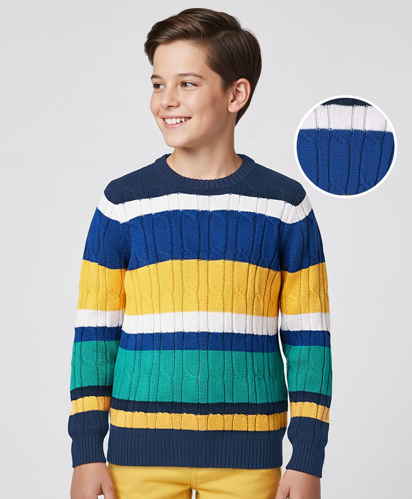 Pine Kids Knit Full Sleeves Pullover Sweater With Colour Block Design - Multi Colour-picture-27