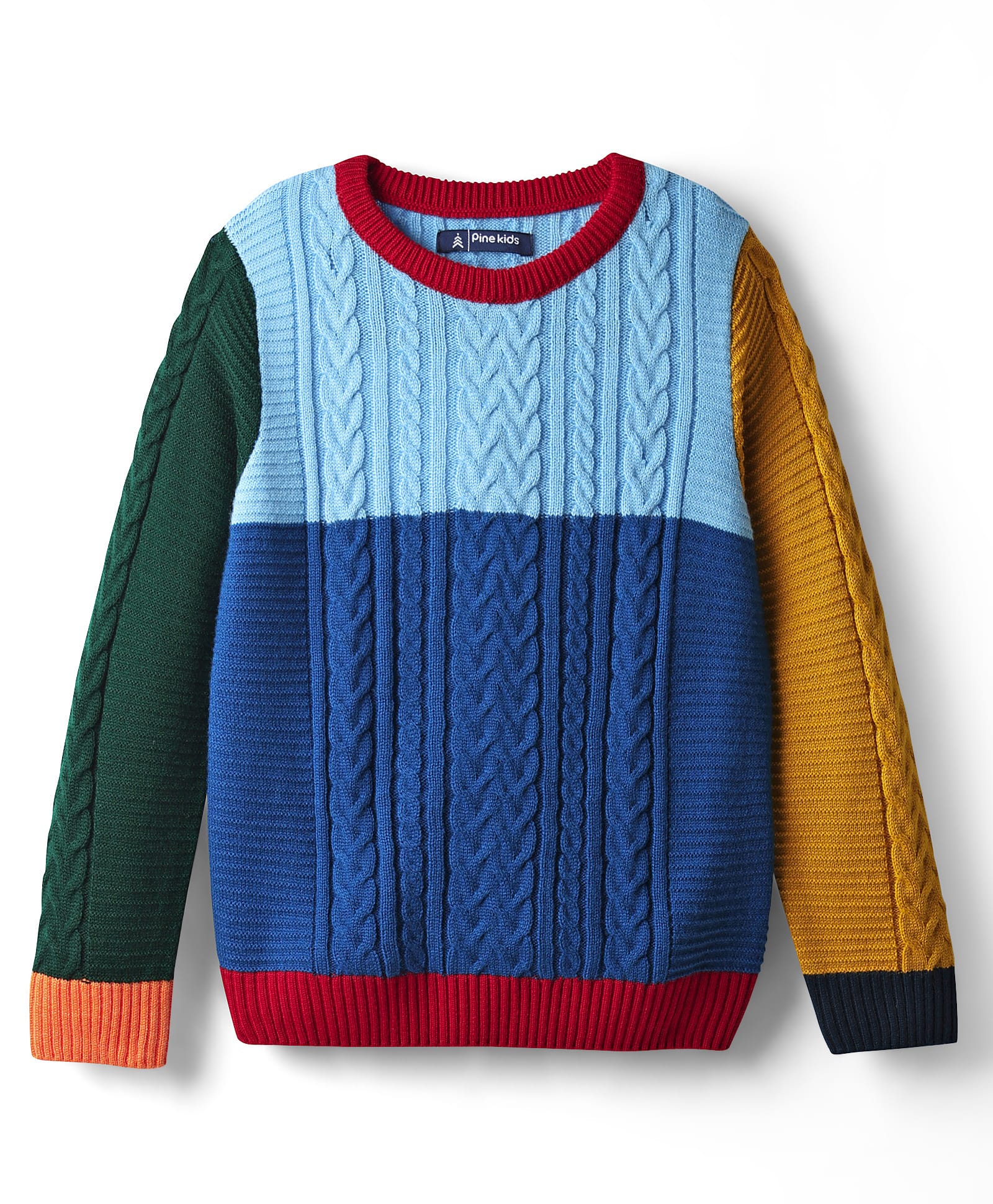 Pine Kids Knit Full Sleeves Colour Block Pullover Sweater With Cable Knit Design - Multi Colour-picture-29