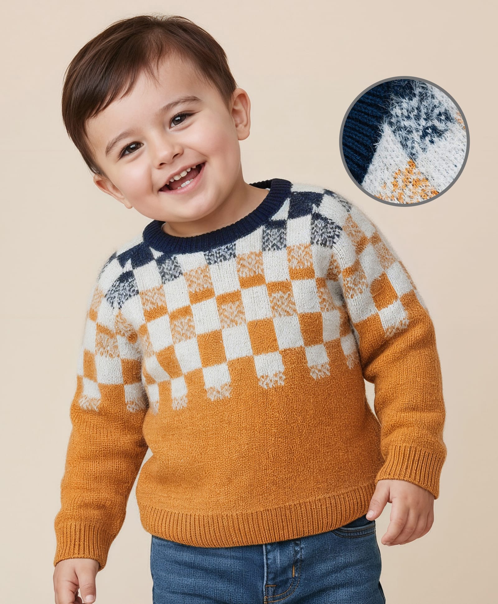 Babyoye Knit Full Sleeves Checks Pullover Sweater - Multicolour-image-23