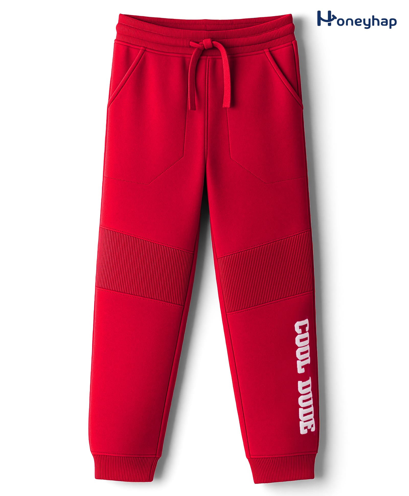 Honeyhap Premium 100% Cotton Knit Lounge Pants With Bio Finish & Text Print - Mars Red-image-4
