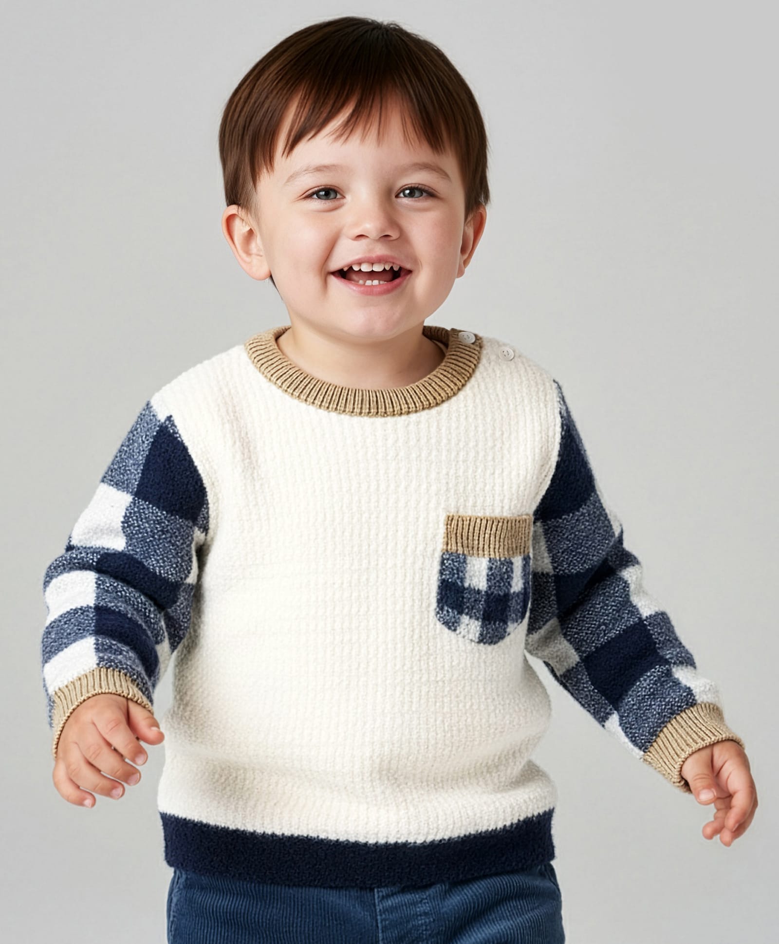 Babyoye Knit Full Sleeves Pullover Sweater with Checks & Patch Pocket - Multicolor-image-43