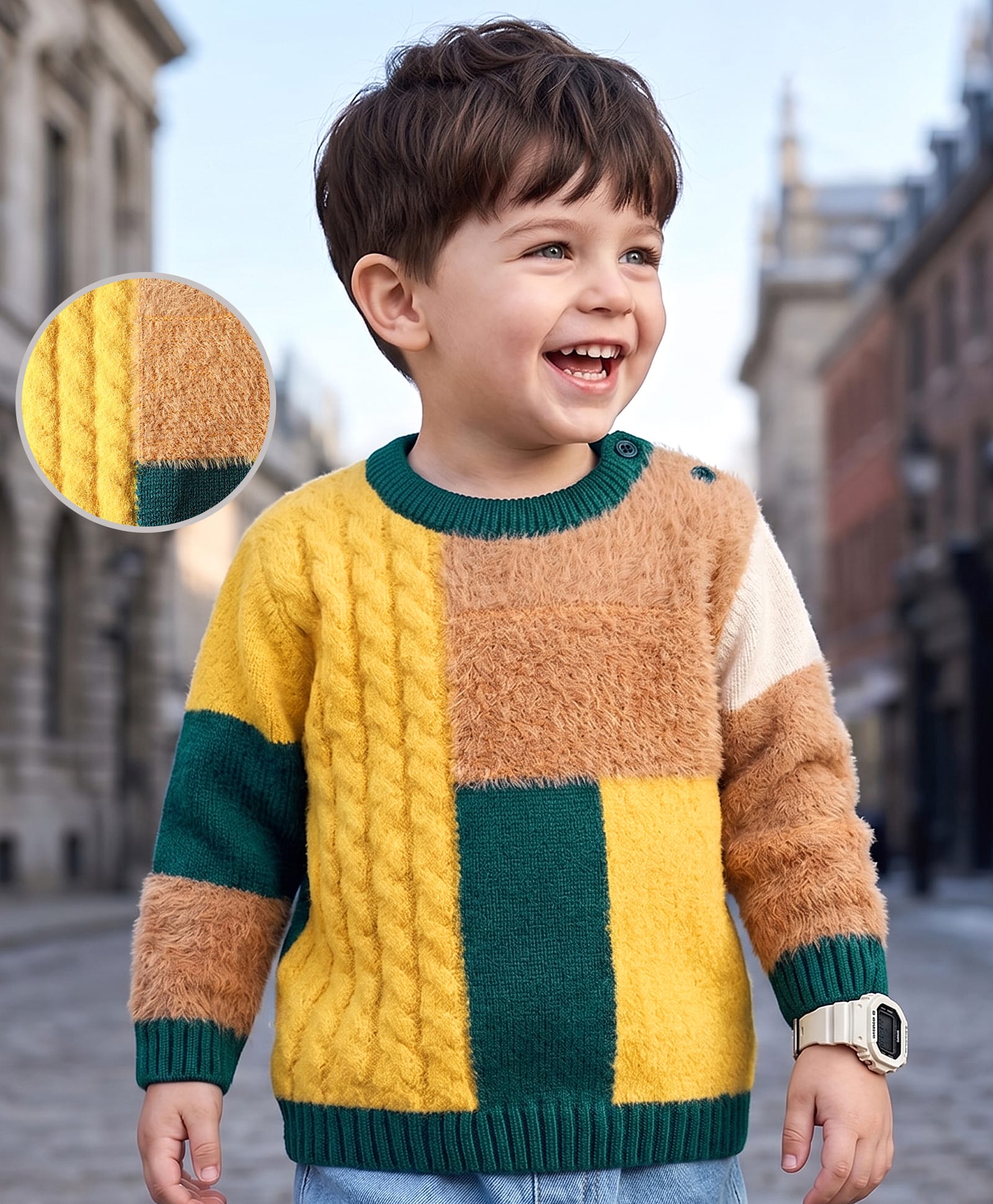 Babyoye Knit Full Sleeves Pullover Sweater with Color Block - Multicolor-image-21
