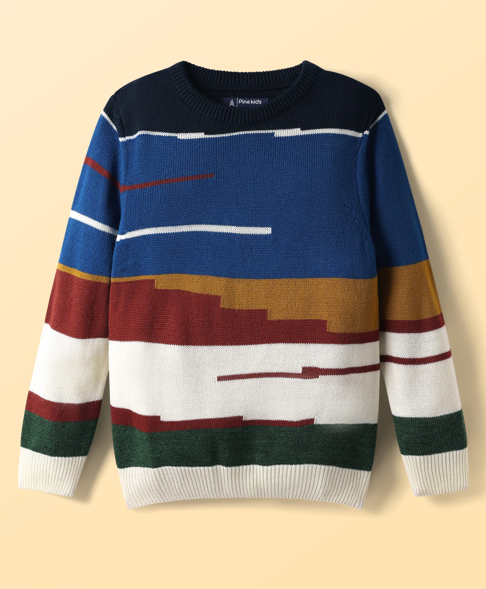 Pine Kids Knit Full Sleeves Pullover Sweater With Colour Block Design - Multi Colour-picture-24