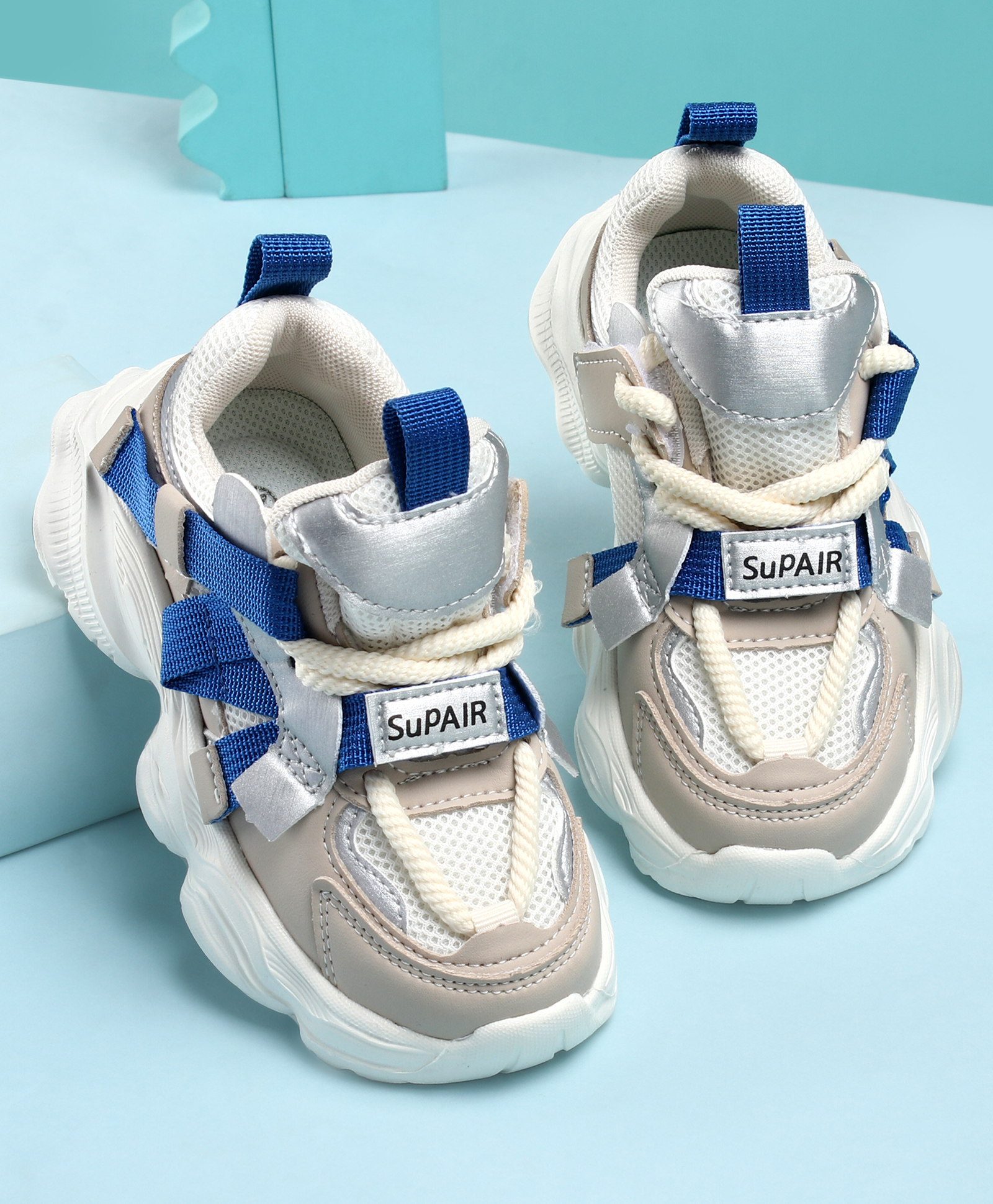 KIDLINGSS Colour Blocked Lace Up Shoes - Beige & Blue-picture-13
