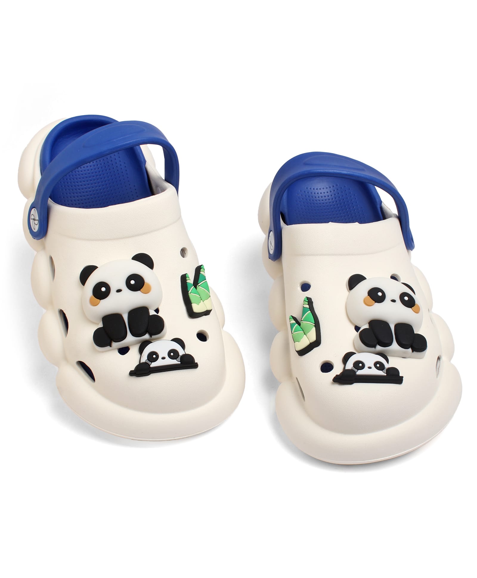 KIDLINGSS Baby Panda Applique Detailed Perforated Slingback Clogs - White & Blue-picture-10