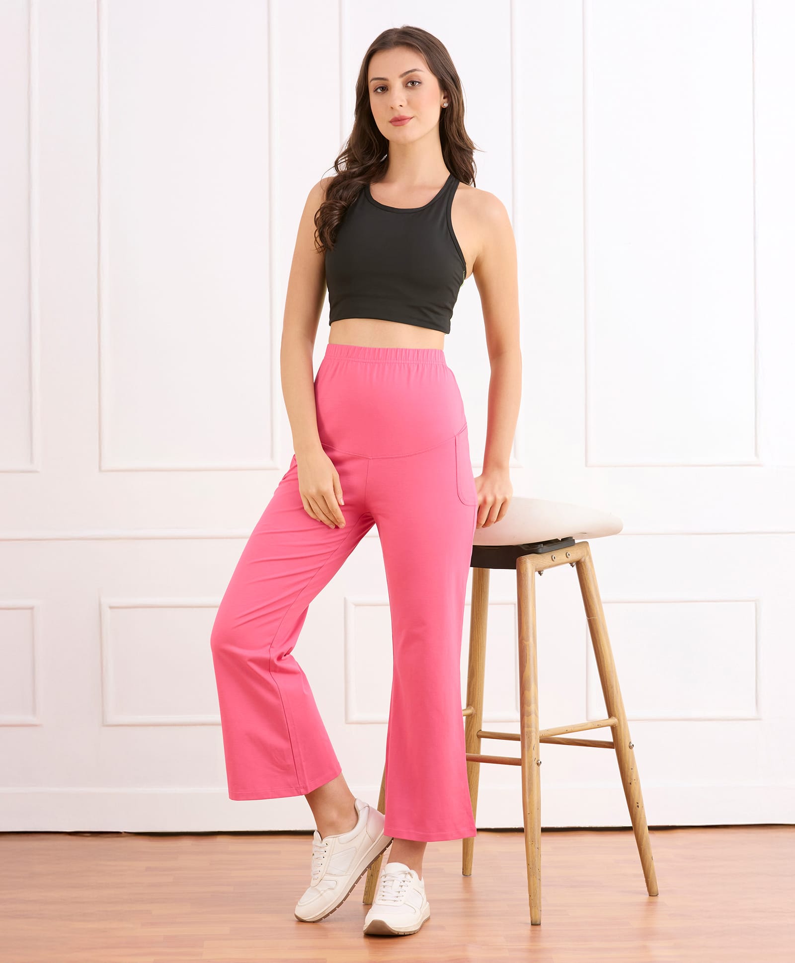 Bella Mama Cotton Knit Full Length High Coverage Maternity Solid Coloured Pant - Pink-picture-34
