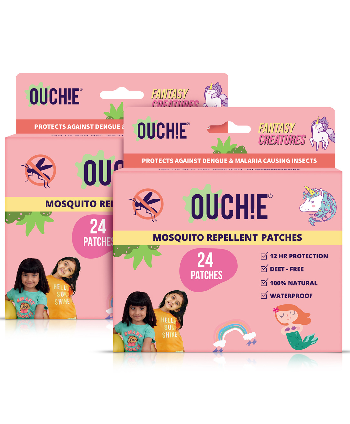 Ouchie Fantasy Creatures Prints Mosquito Repellent Patches 100% Natural (Pack 2, 48 Patches)