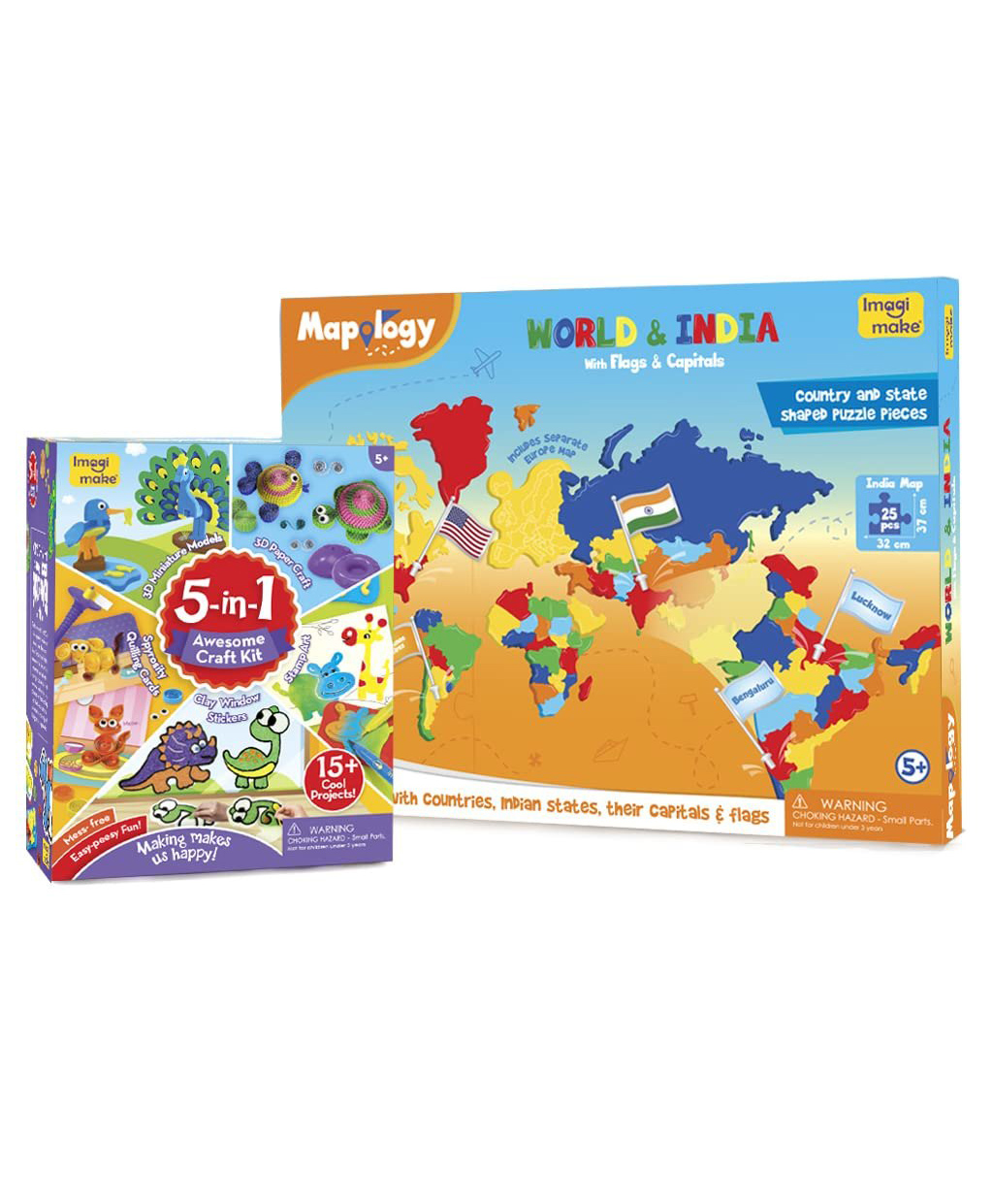 Imagimake Kid Combo: Educational Map, Birds Puzzle And 5-In-1 Craft Kit, Paper - Multicolour-picture-27