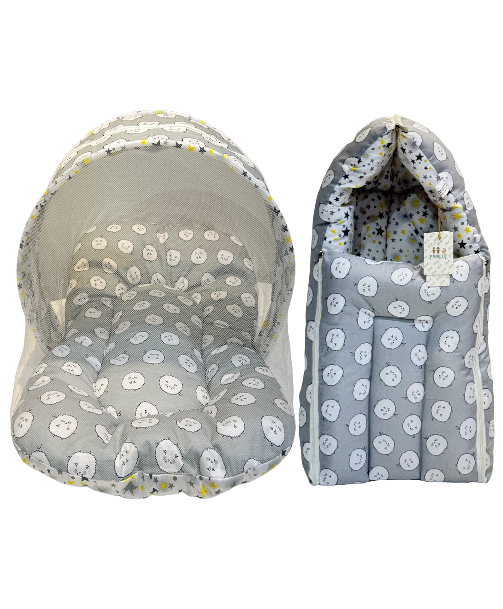 Fareto Baby Sleeping Essential Mattress with Net Bedding Set Combo Carry Bag, Grey-image-18