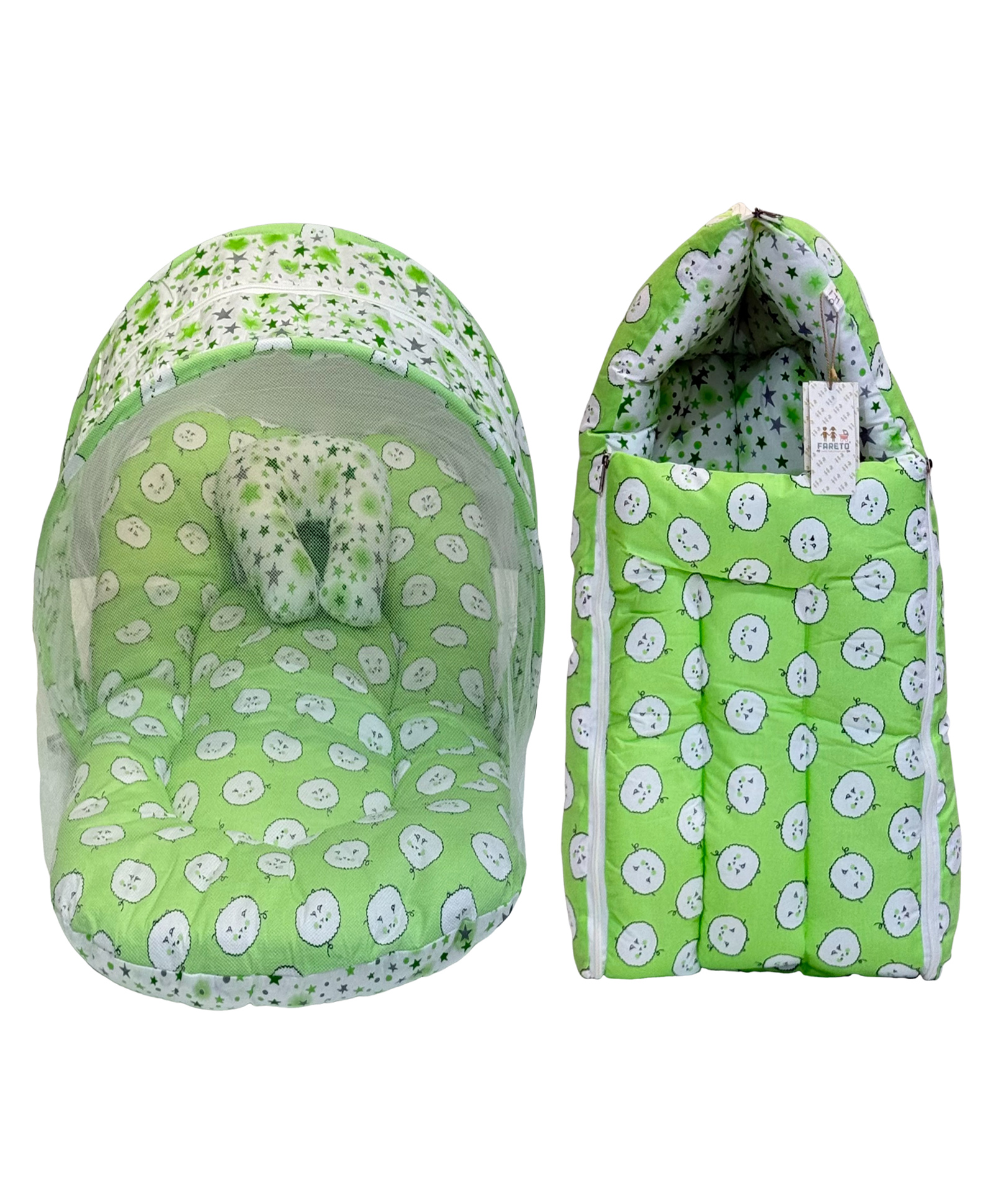 Fareto Baby Sleeping Essential Mattress with Net Bedding Set Combo Carry Bag, Green-image-47