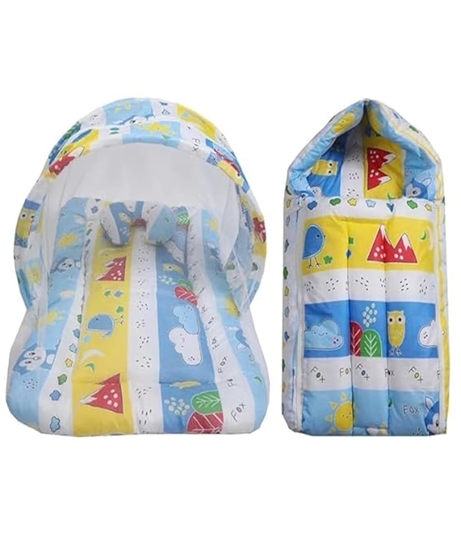 Fareto Baby Sleeping Essential Mattress with Net Bedding Set Combo Carry Bag, Blue Fox-image-42