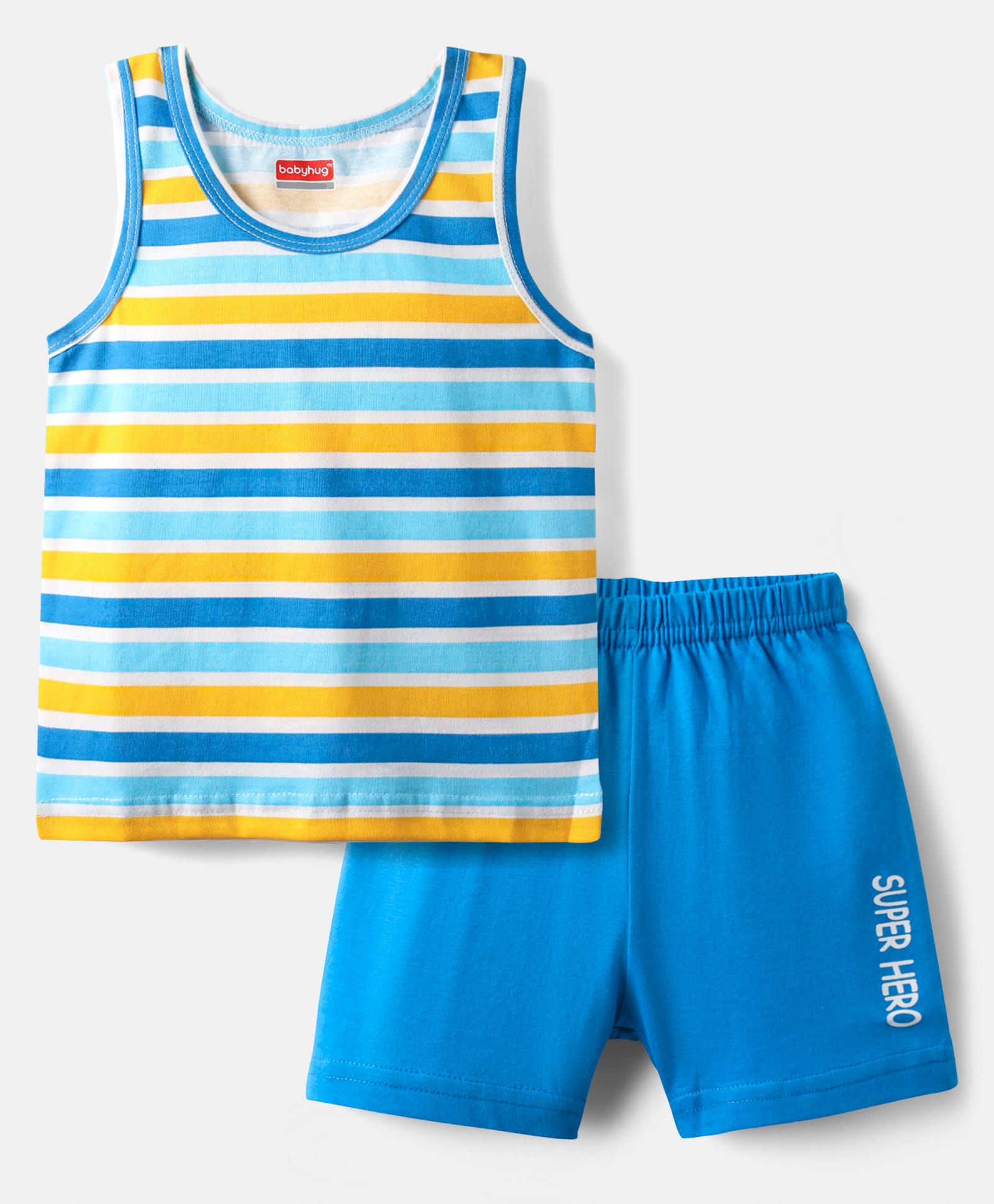 Babyhug 100% Cotton Single Jersey Knit Sando & Shorts Set With Stripes - Blue-picture-19