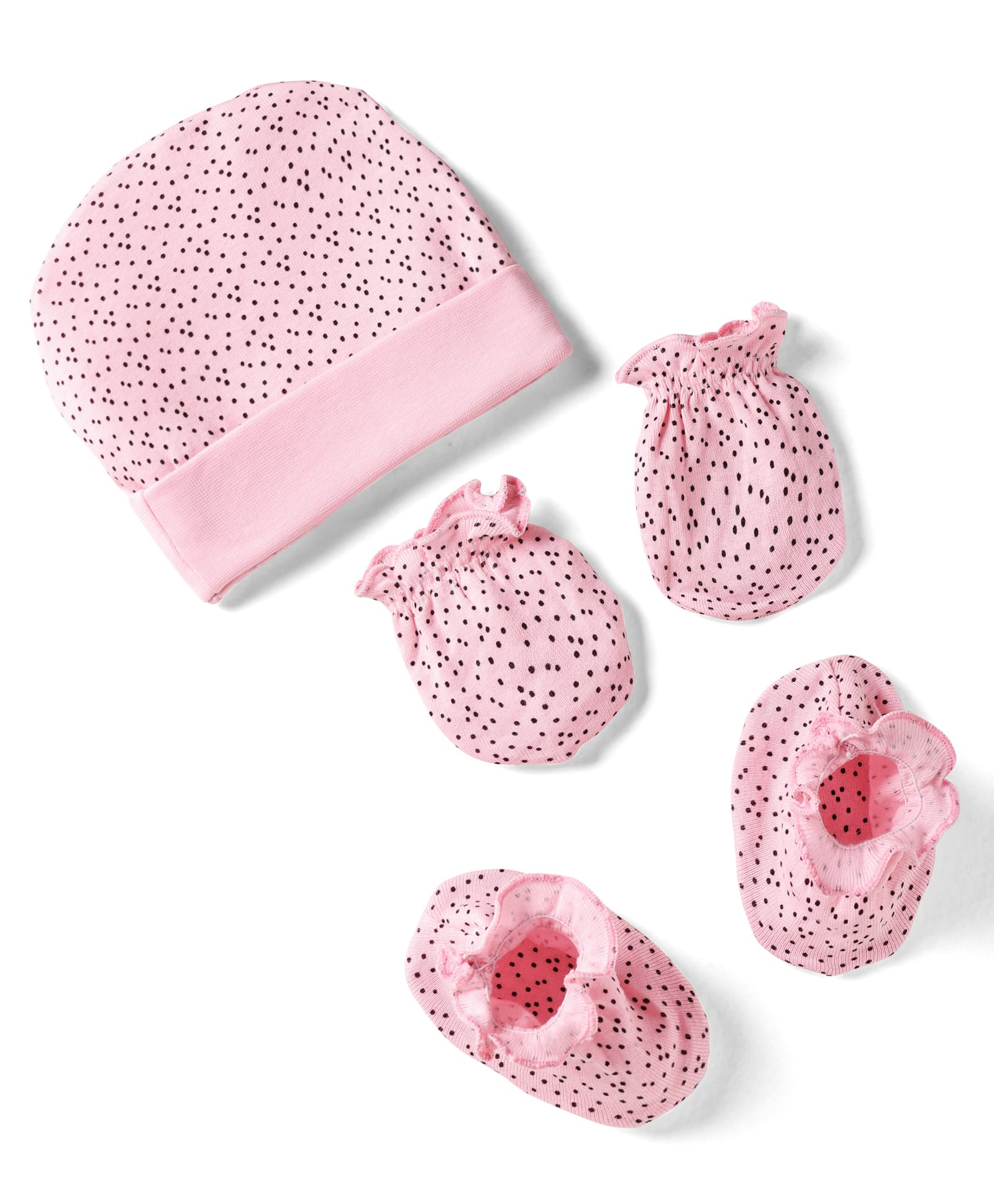 Ben Benny Interlock Knit Polka Dots Printed Cap Mittens & Booties Set Pink - Diameter 11 cm-image-39