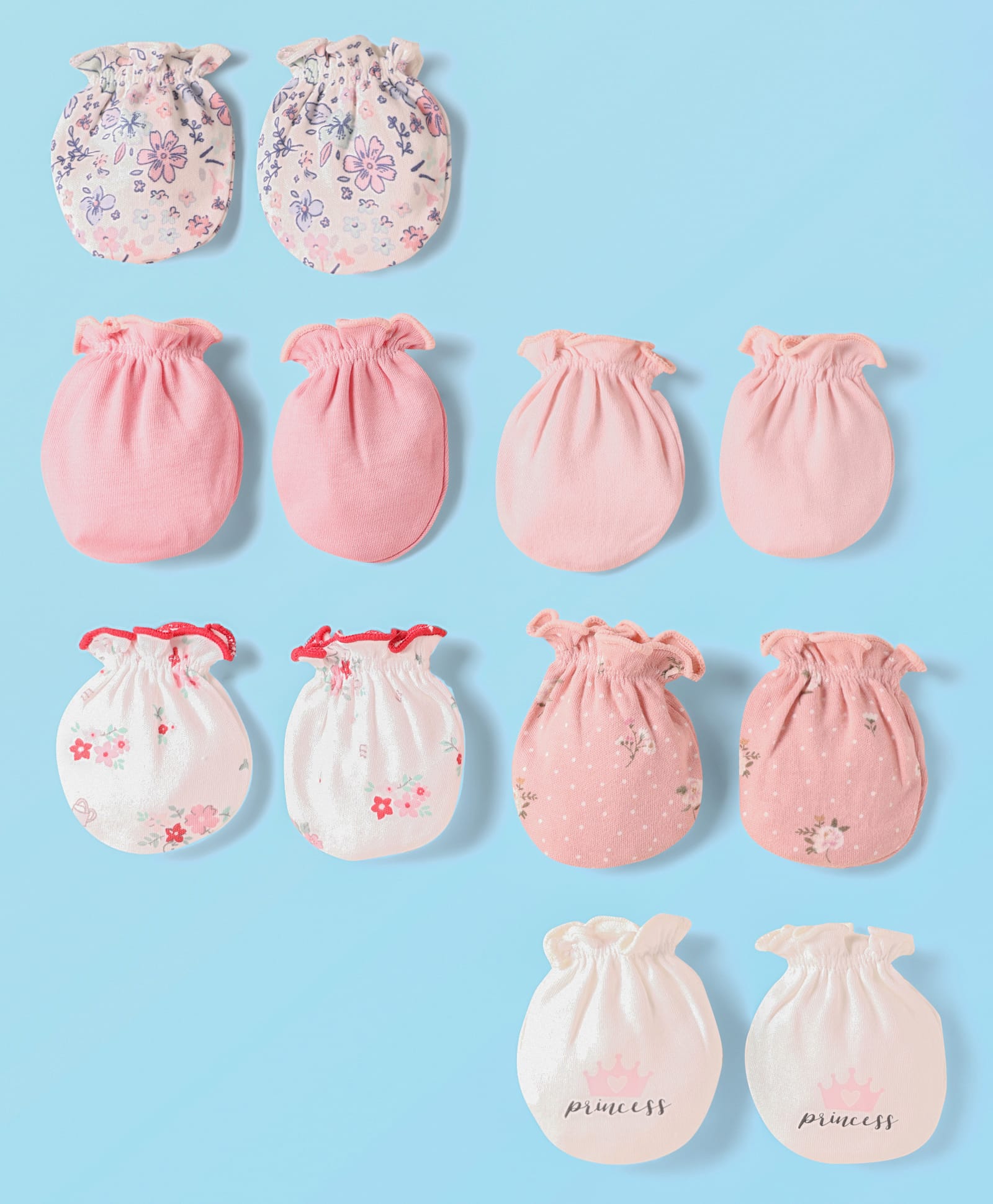 Ben Benny Interlock Knit Mittens with Floral Print Pack of 6 - Pink & White-image-40