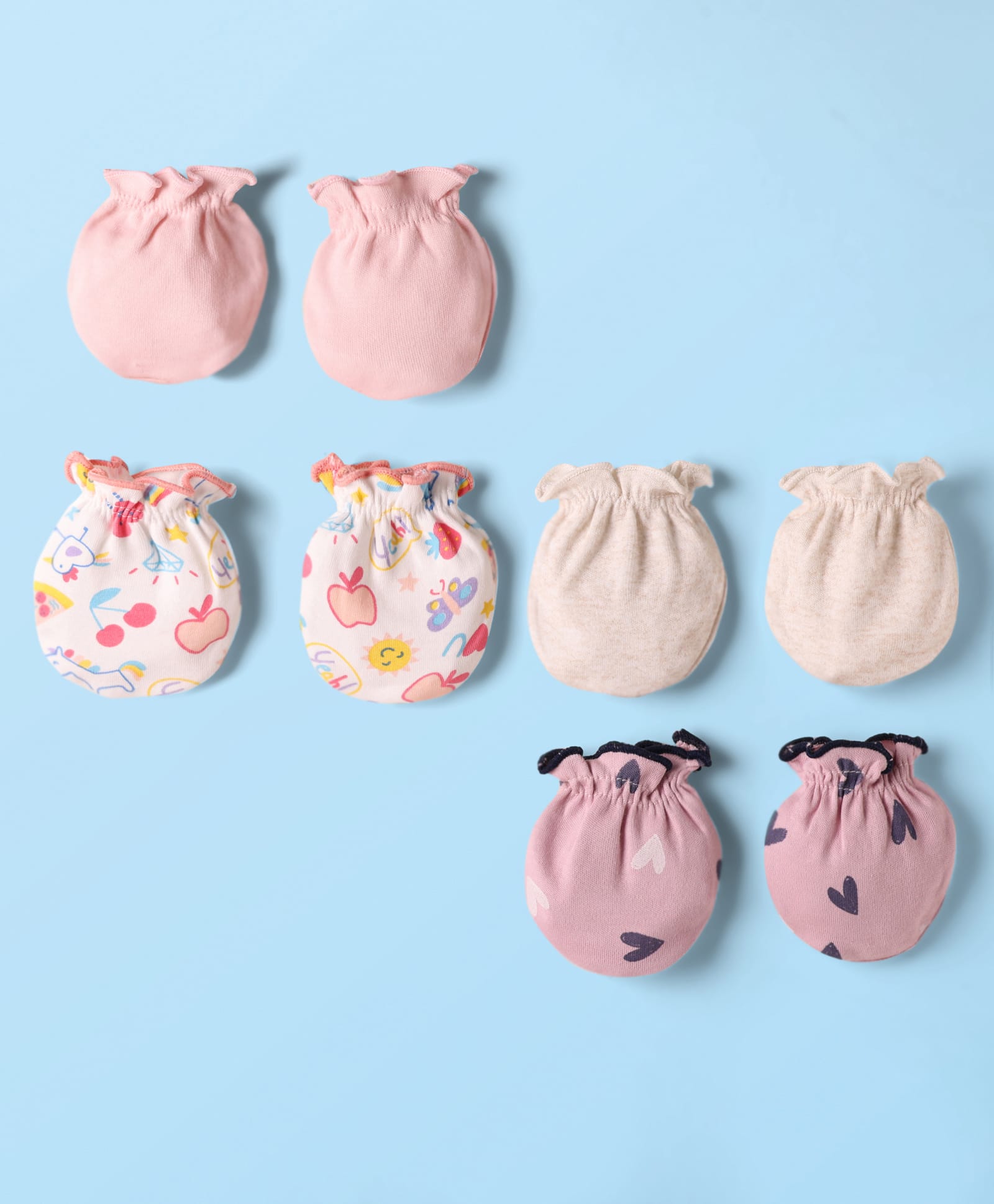 Ben Benny Interlock Knit Mittens with Tropical & Heart Print Pack of 4 - Pink & White-picture-16