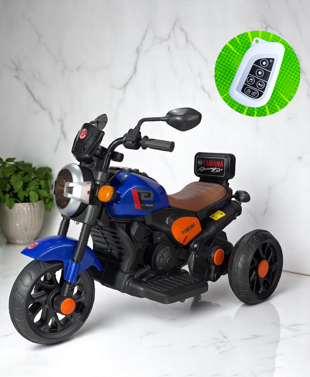 JN Creations 6V Battery Operated Ride On Yamaha RX-100 Bike for Kids with Foot Accelerator & Brake With Remote Control (BLUE)-image-47