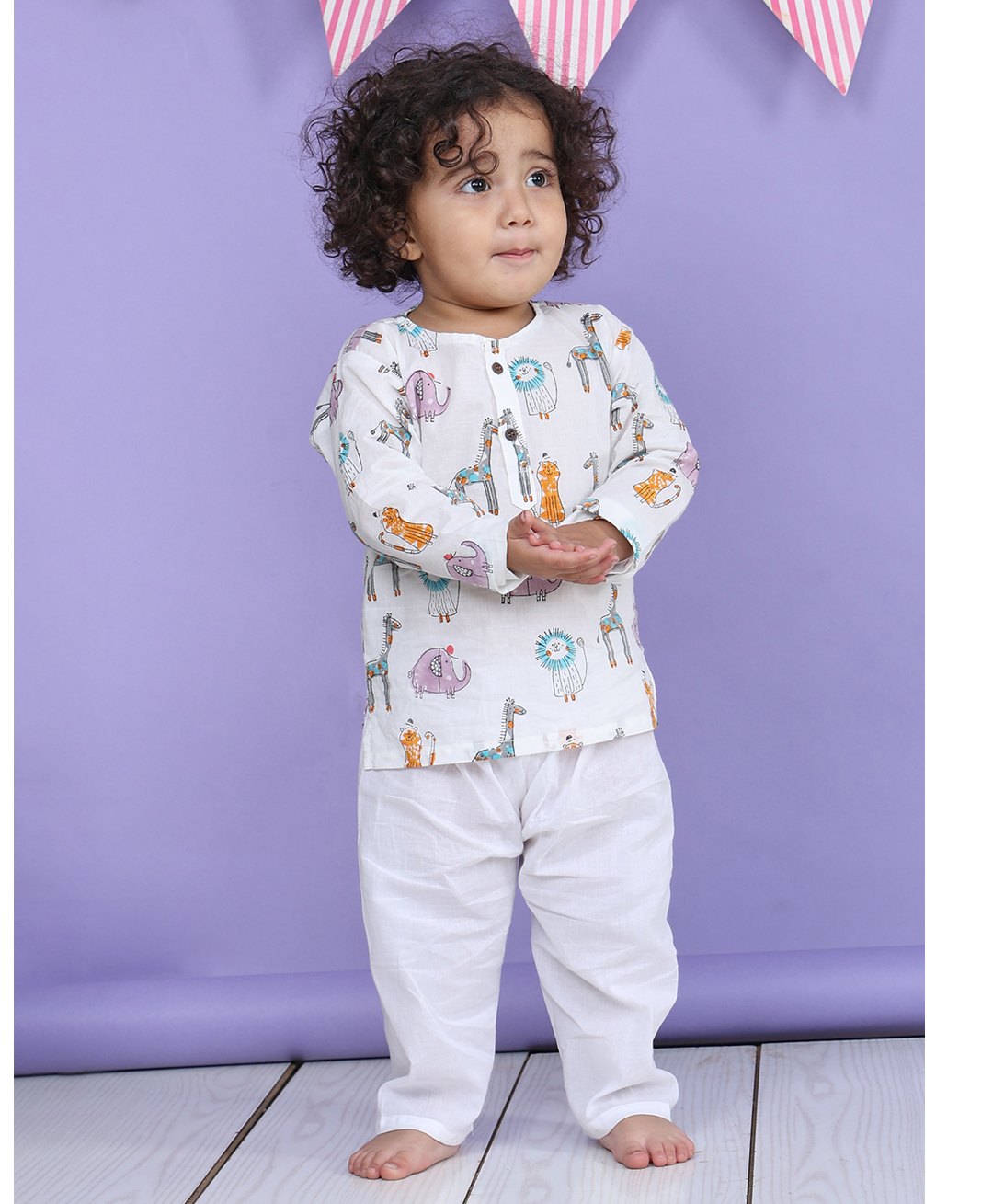 LIL PITAARA Pure Cotton Knit Full Sleeves Animals Printed Night Suit Set - Orange-picture-17
