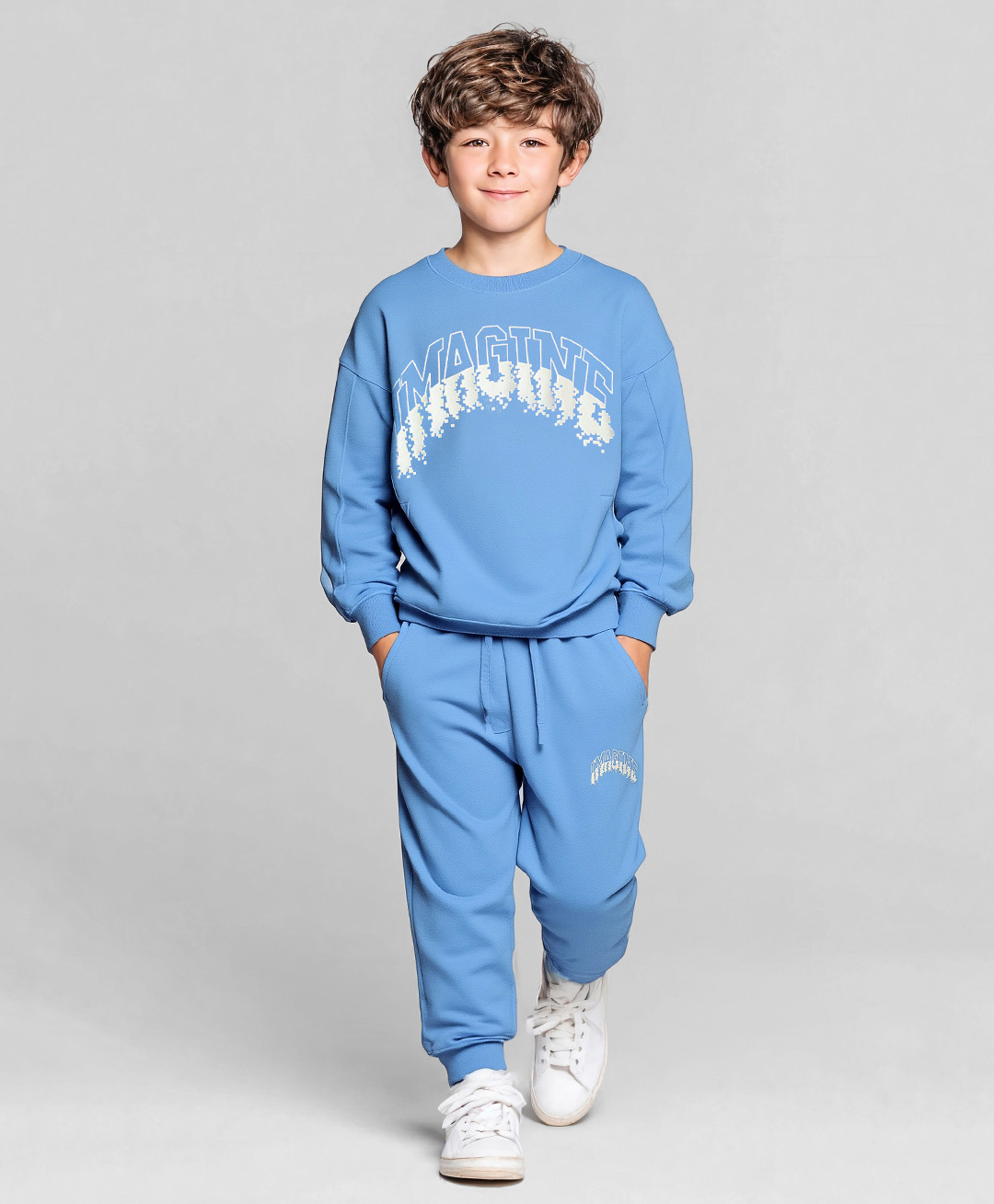 Primo Gino 100% Cotton Knit French Terry Oversized Drop Shoulder Full Sleeves Sweatshirt & Oversized Jogger Set with Imagine Print - Blue-image-33