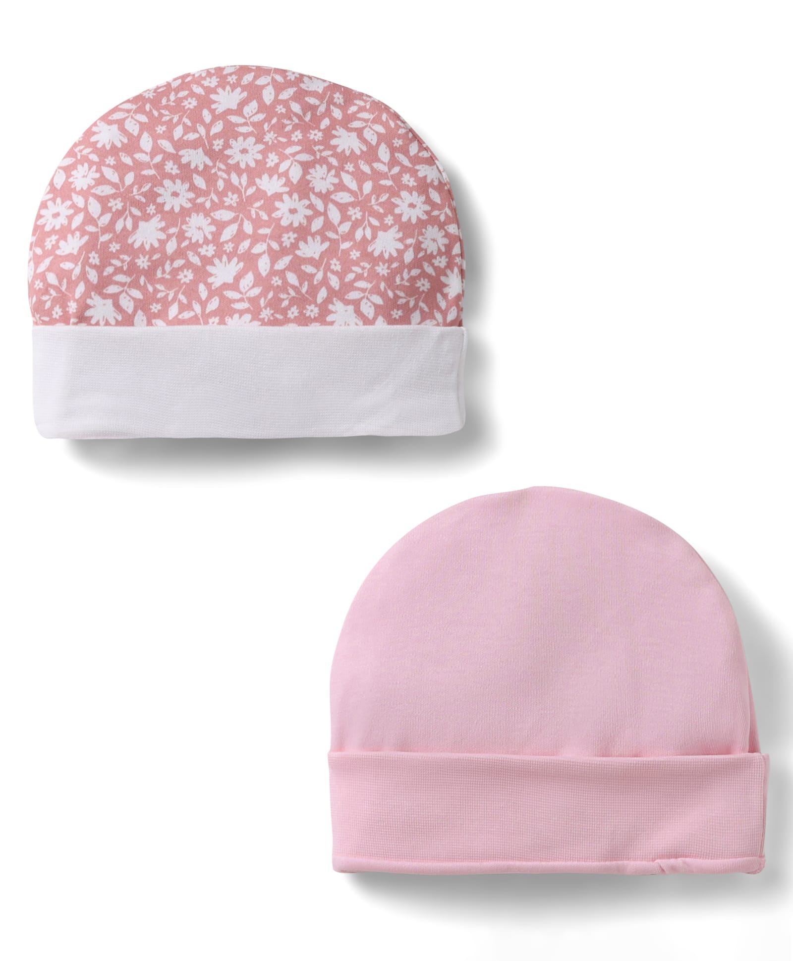 Bubble Pop Cotton Knit Baby Caps with Floral Print Pack of 2 Pink - Diameter 9 cm-image-6
