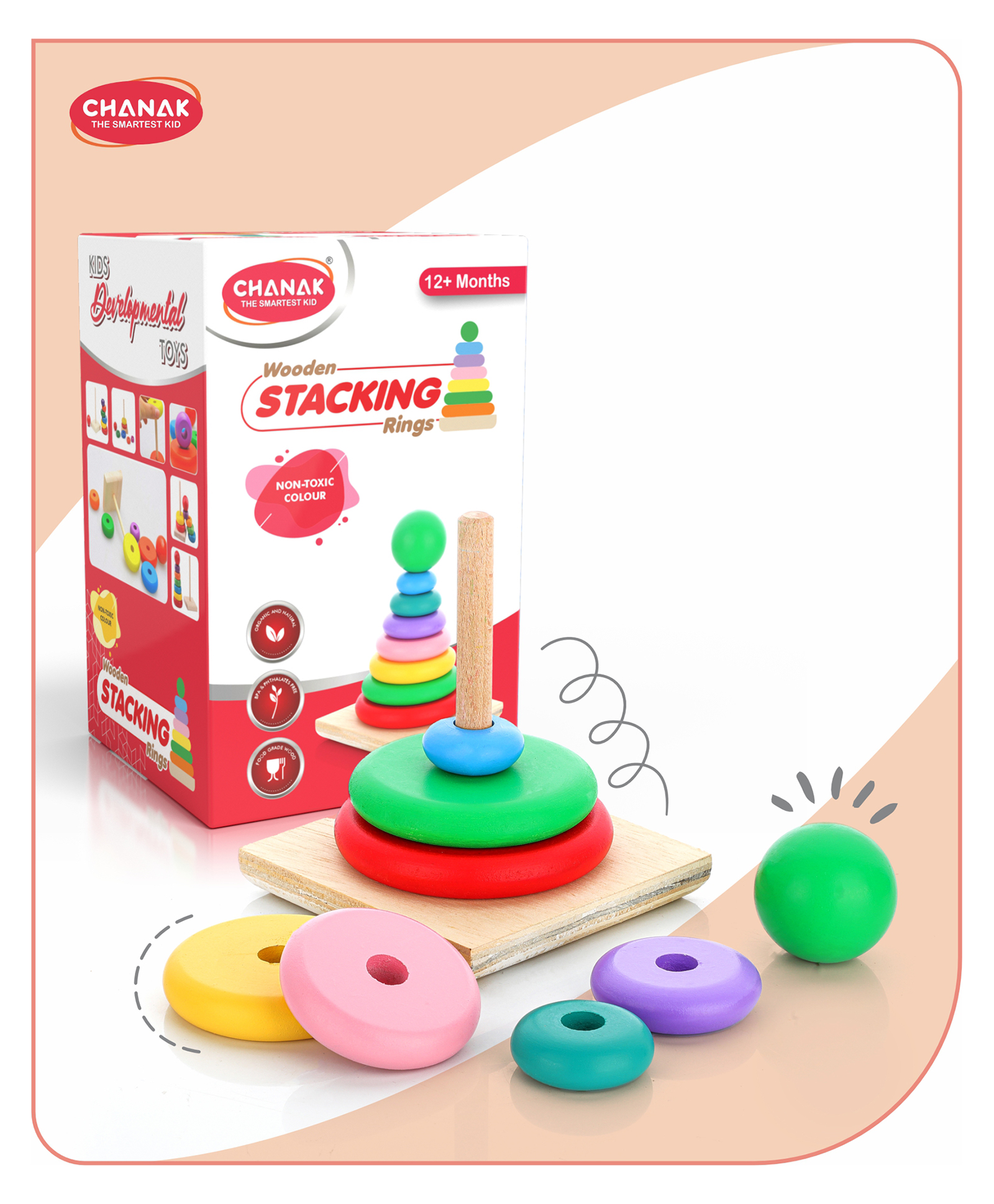 Aditi Toys Stackable Blocks Ring Toy for Kids, Multicolor Color Ring Sorting and Stacker Game for Kids Above 12 Months, BIS Approved (Wooden Ring), 9 Pcs-picture-22