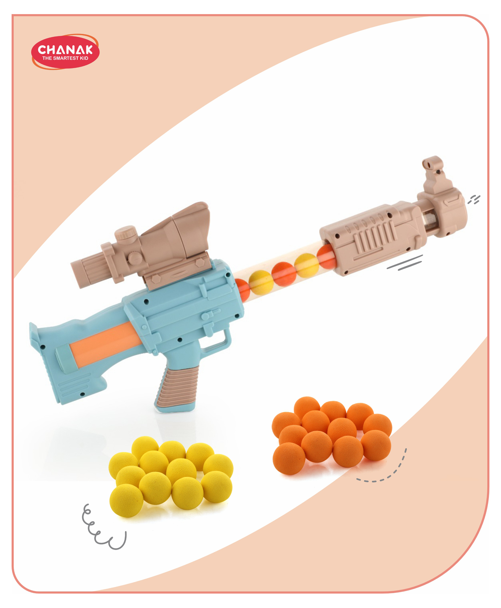 Aditi Toys Space Explorer Pneumatic Gun - 24 Soft Foam Balls (12 Orange, 12 Yellow), Indoor & Outdoor Safe Toy for Boys & Girls, Age 5+, BIS Approved (Brown)-image-22