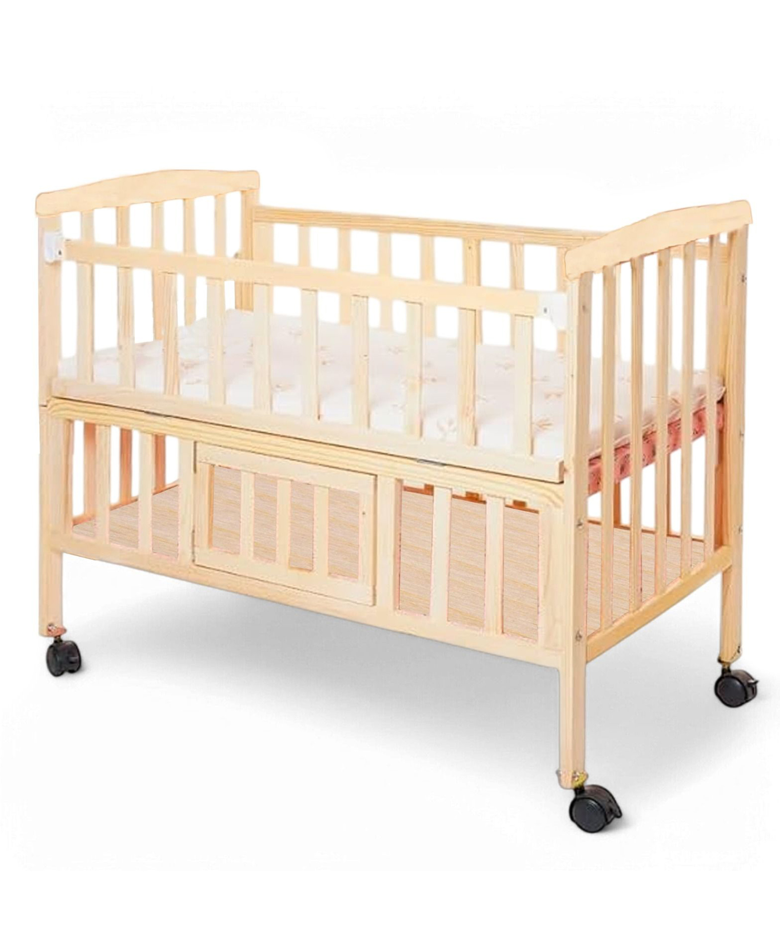 VParents Wooden Multi Usage Baby Crib Cot Cradle Bed with Mattress and Mosquito Net with Storage Space 0-3 Year-picture-26