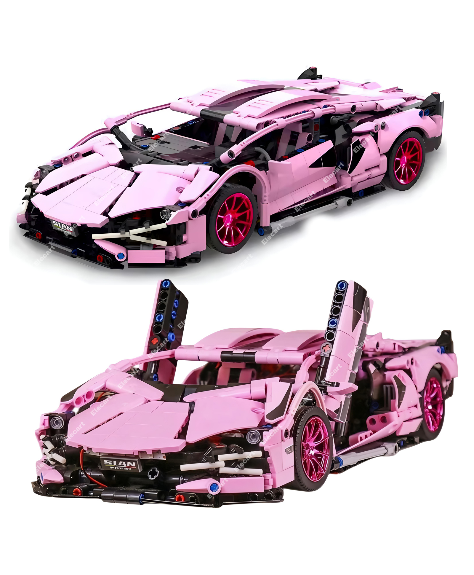 Elecart Speed Champions Lamborghini Toy Car Model Kit 1280 PCS Sports Car Building Blocks Set for Kids & Adults, Pink Collectible MOC Model, STEM Gift for Boys & Girls Ages 6+-image-4