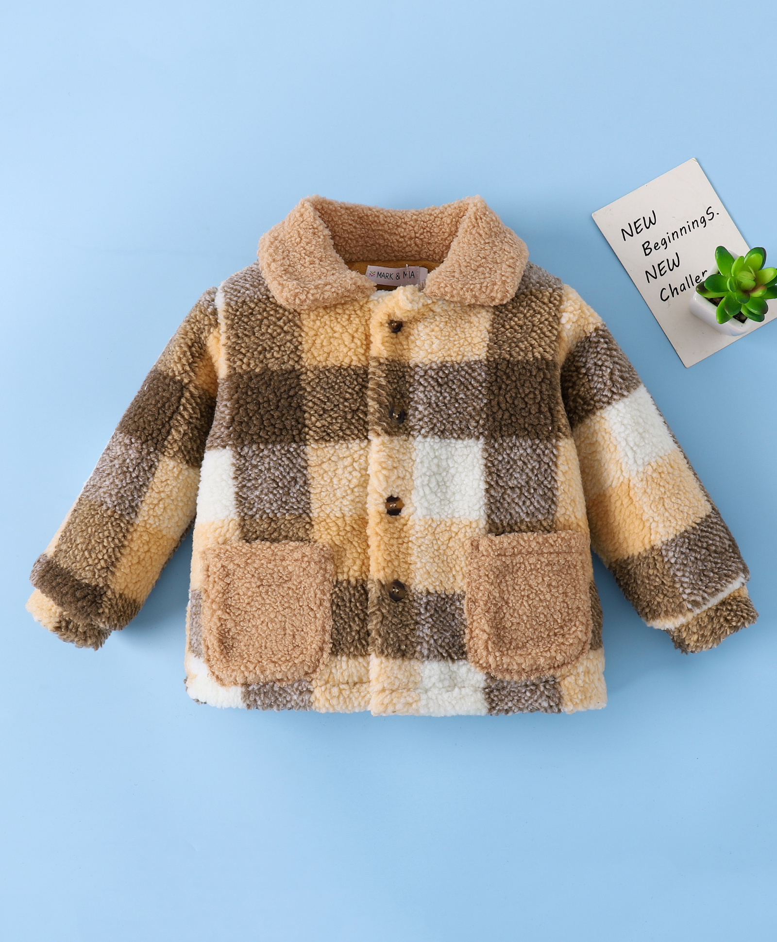 Mark & Mia Full Sleeves Fur Checks Winter Jacket With Pockets - Brown-image-25