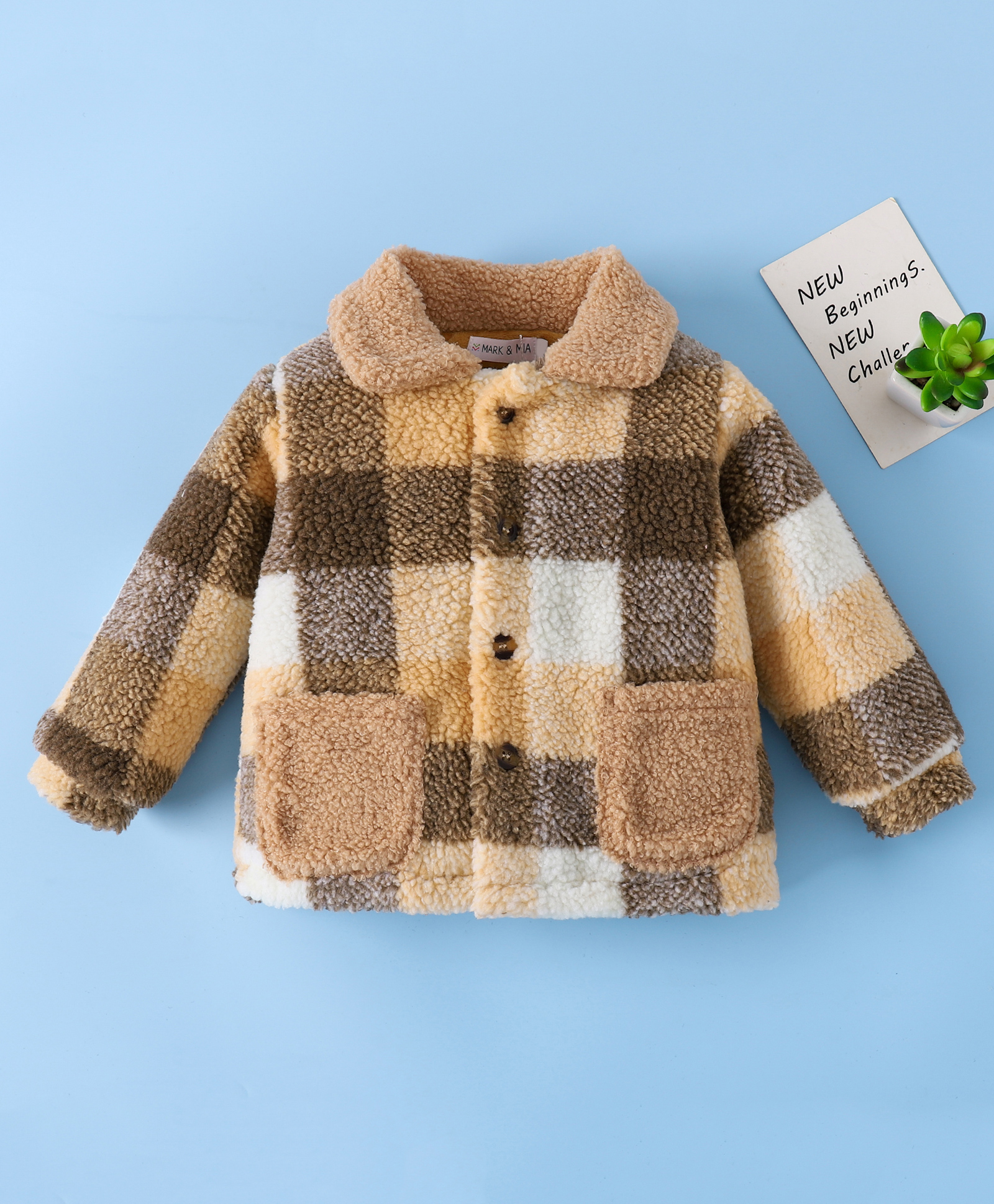 Mark & Mia Full Sleeves Collar Neck Fur Winter Jacket With Checks Design - Cream-picture-25