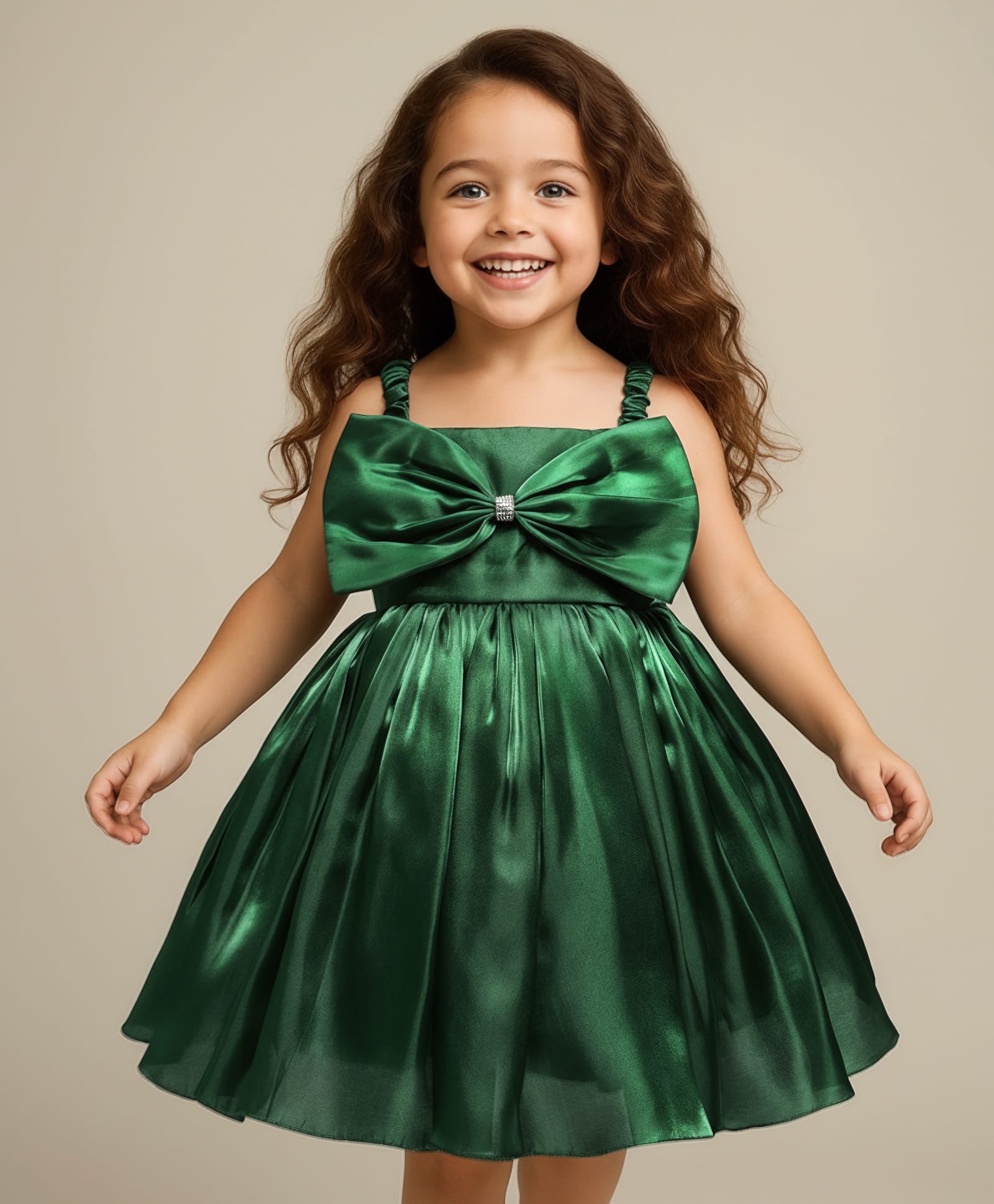 Babyhug Woven Sleeveless Fit & Flare Solid Party Dress with Bow Applique - Bottle Green-image-7