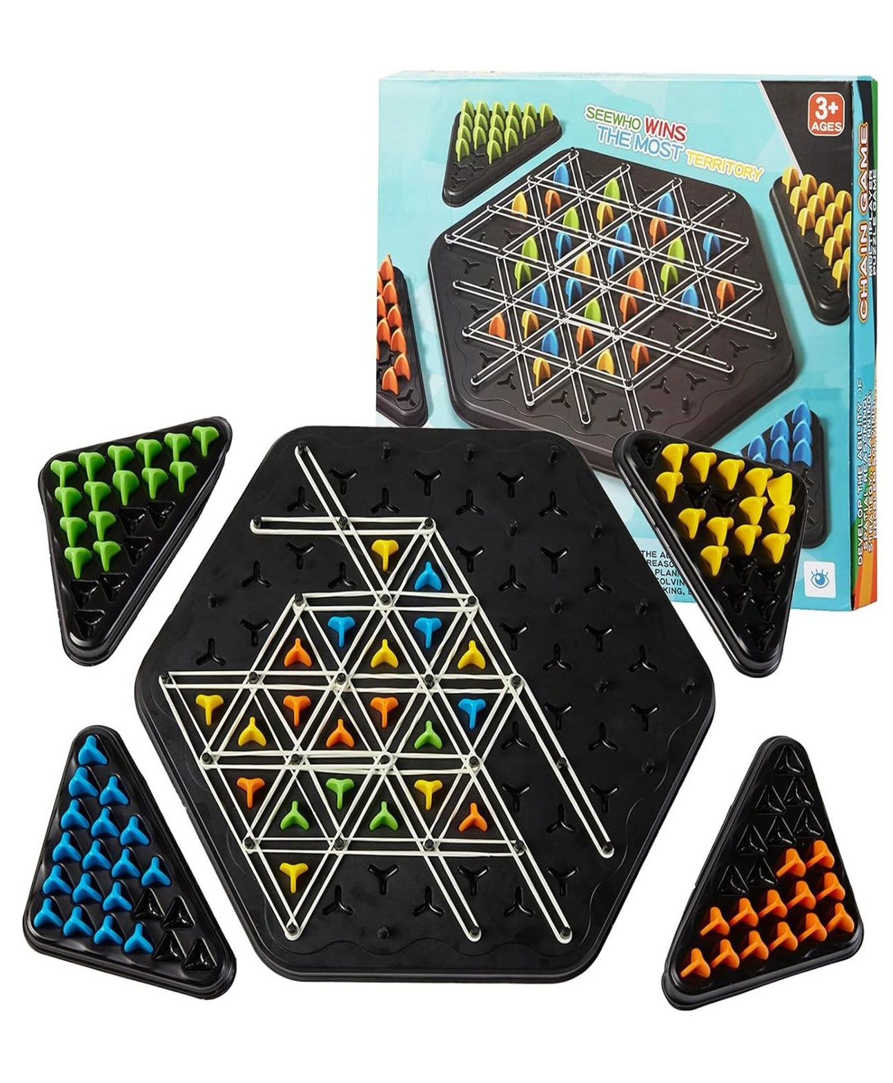 Urbane Chic Triggle Game, Chain Triangle Chess Game, Triggle Rubber Band Game, Triangle Chain Chess Game Set, Triangle Chess Interactive Game for Toddlers-Multicolor-picture-43