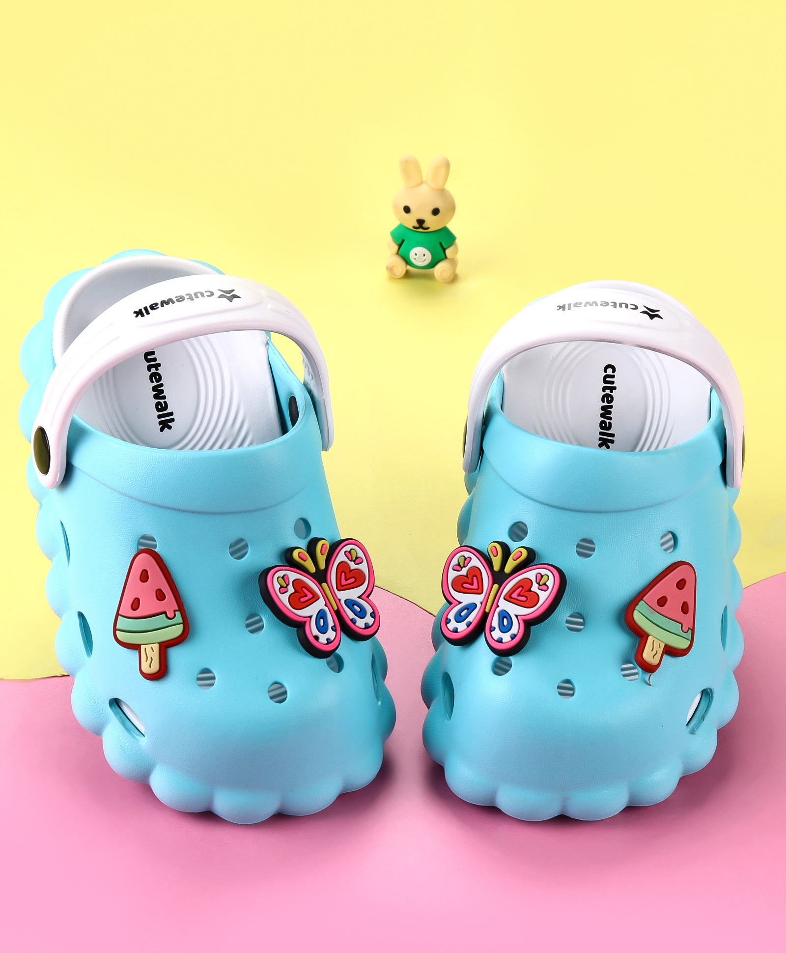 Cute Walk by Babyhug Back Strap Closure Clogs with Butterfly & Ice Cream Applique- Blue-picture-27